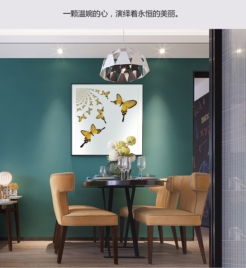 現(xiàn)代輕奢簡歐動物裝飾畫 餐廳蝴蝶標本鋁合金框晶瓷畫 純手繪油畫 蝶舞