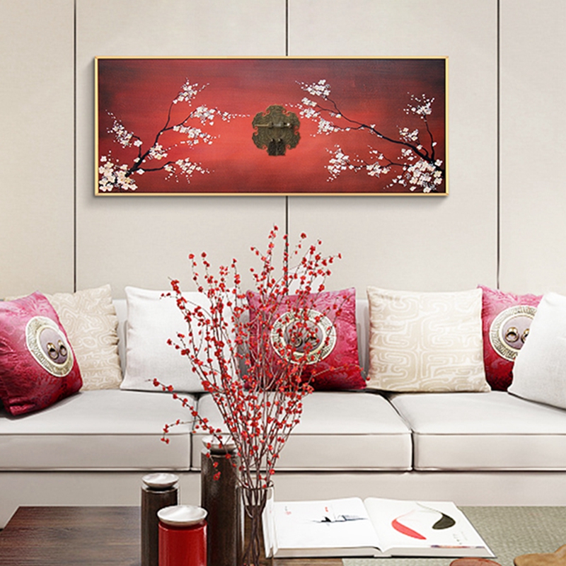 新中式客廳裝飾畫 餐廳原創(chuàng)實(shí)物畫 玄關(guān)環(huán)保PS框掛畫 梅花